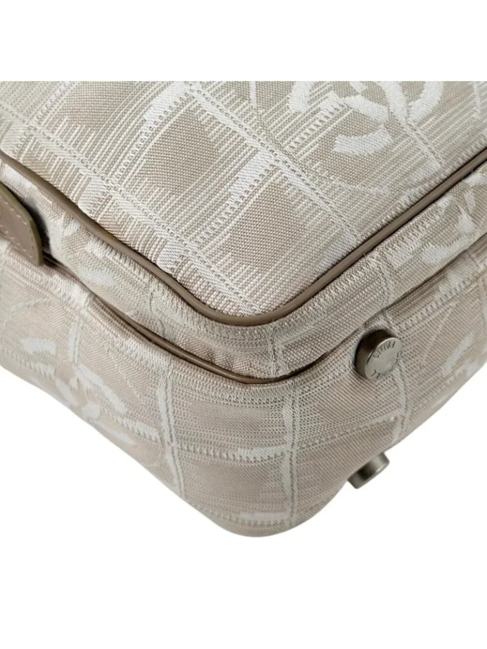 Chanel New Travel Leather Canvas Beige Handbag Silver